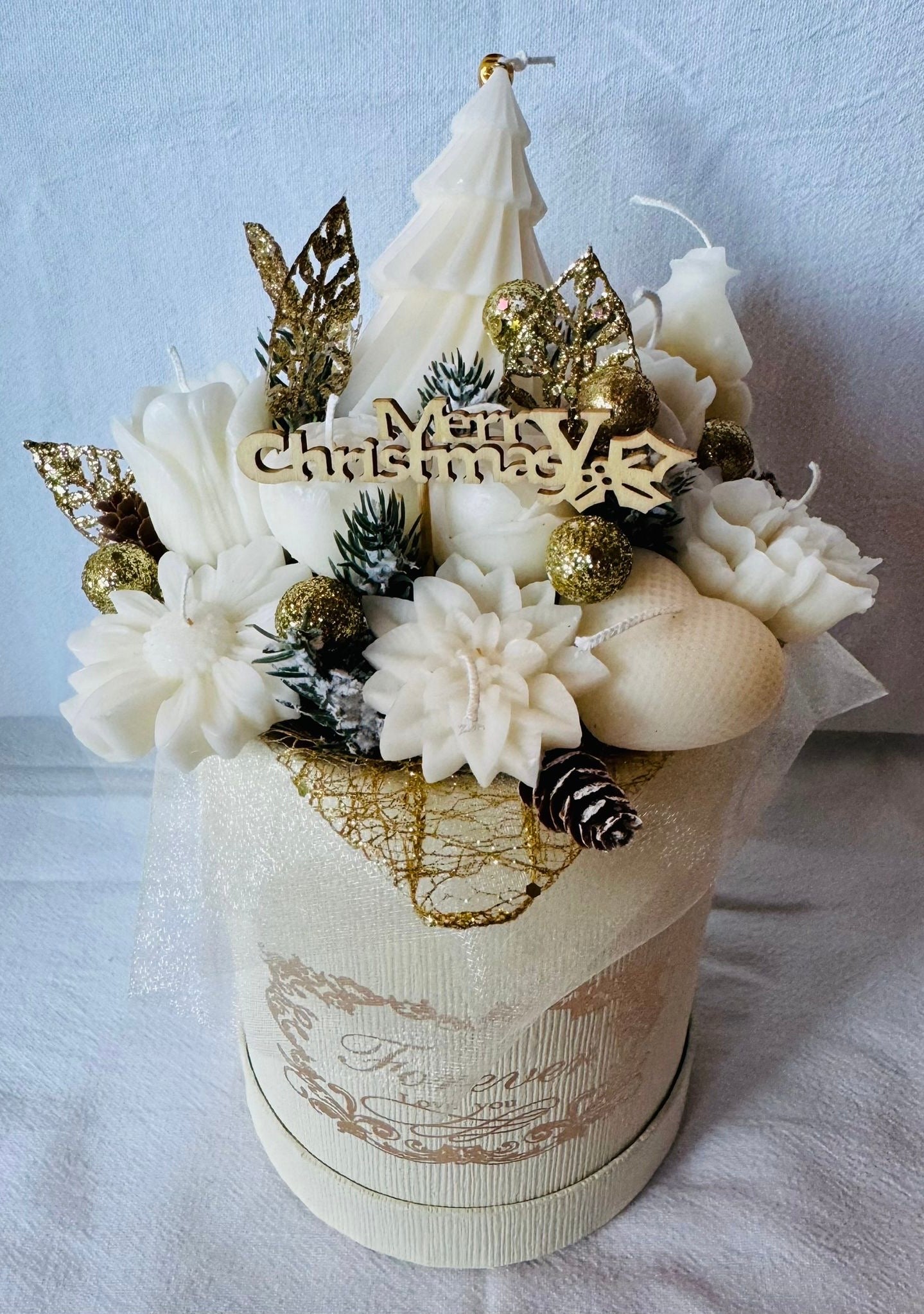 Centrotavola/bouquet natalizio di candele profumate